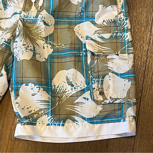 VTG Tropical Hawaiian Swim Trunks Men's M Floral Hibiscus Plaid Mesh Lined Y2K - Picture 5 of 13